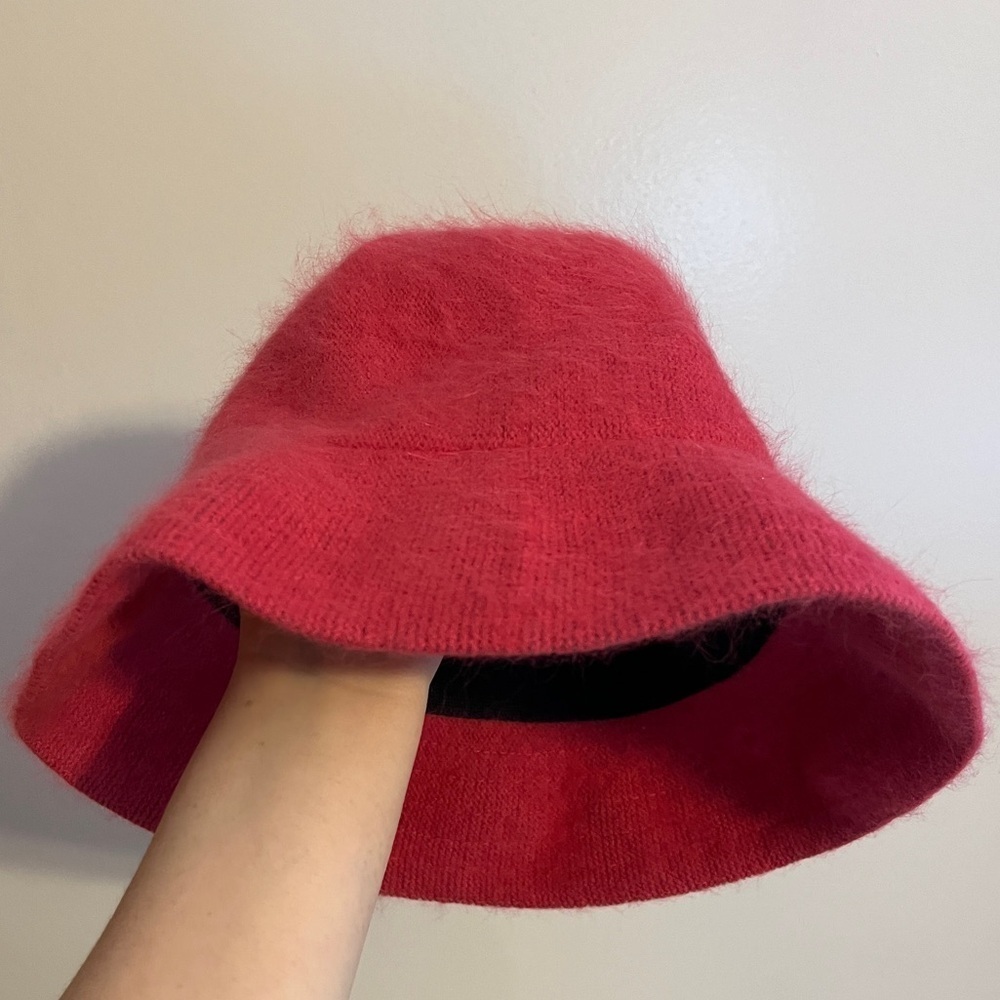 Angora Rabbit Hair Wool Blend Pink Bucket Hat One Size
